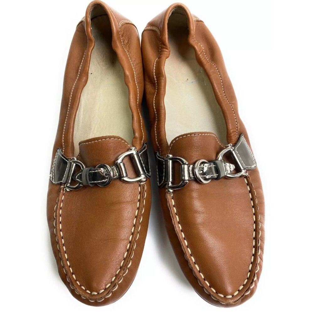 AGL Women Ballet Flat Brown Leather Shoe Italy Women Size EU39 US8